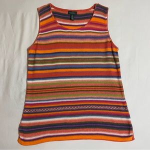 LRL Lauren Jeans Co Sleeveless Colorful Cotton Linen Striped Sweater Top Size XL